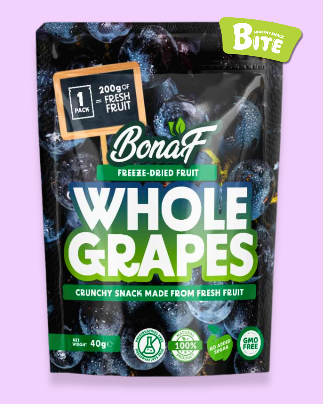 BONAF Freeze Dried Grape 40g (seedless), 100% Natural